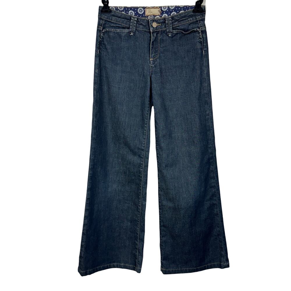 Paige SZ 26 Hillhurst Wide Leg Jeans Bell Bottoms Low-Rise Dark Wash Zip-Fly